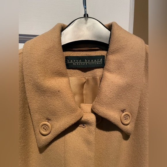 Harve Benard Vintage Winter Womens Tan Camel Alpaca Wool Long Trench Coat Sz 16 - Picture 2 of 4